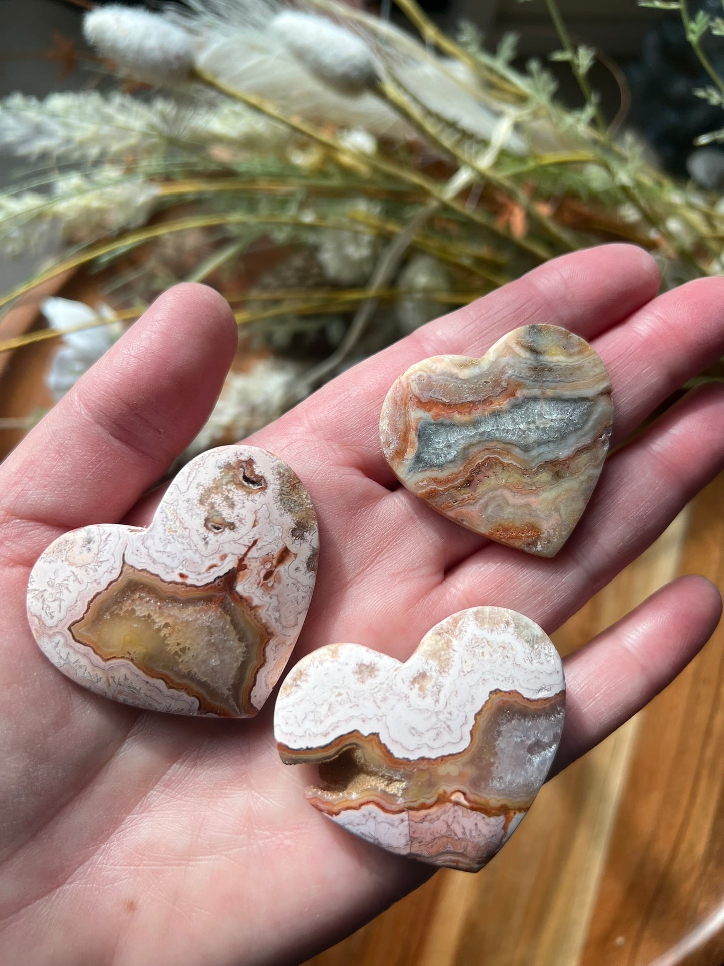 Pink Lace Agate Heart