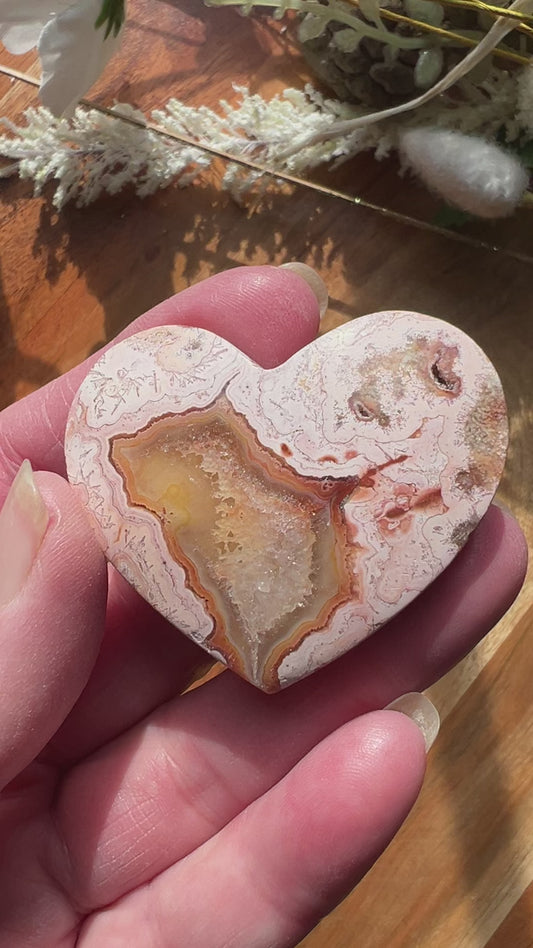 Pink Lace Agate Heart