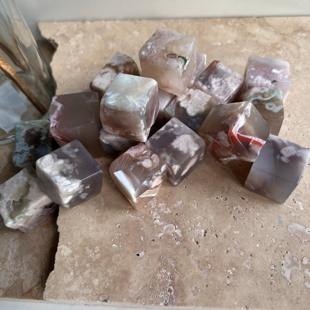Flower Agate Cube Medium