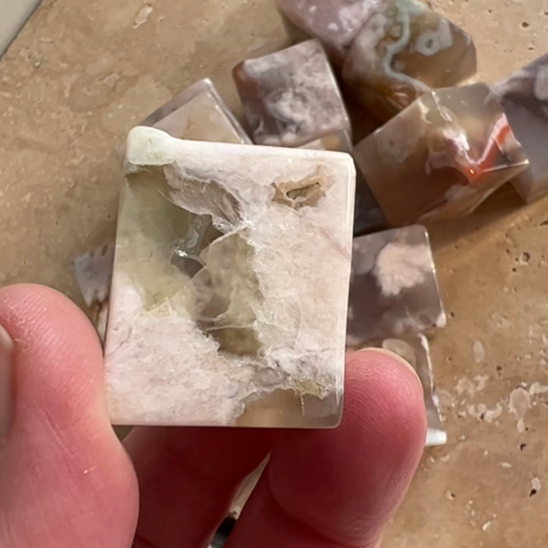 Flower Agate Cube Large