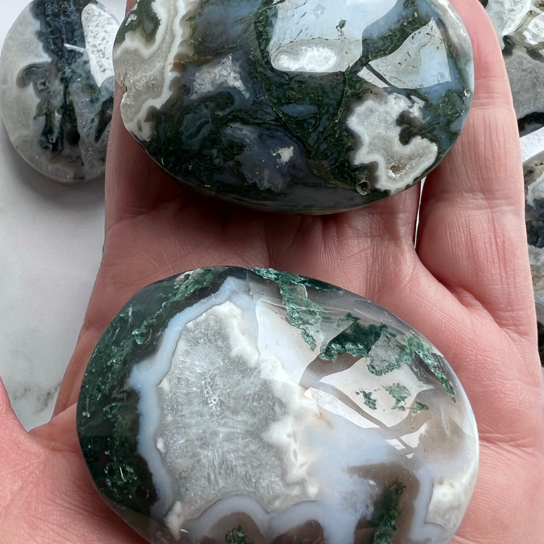 Moss Agate Palmstone Large