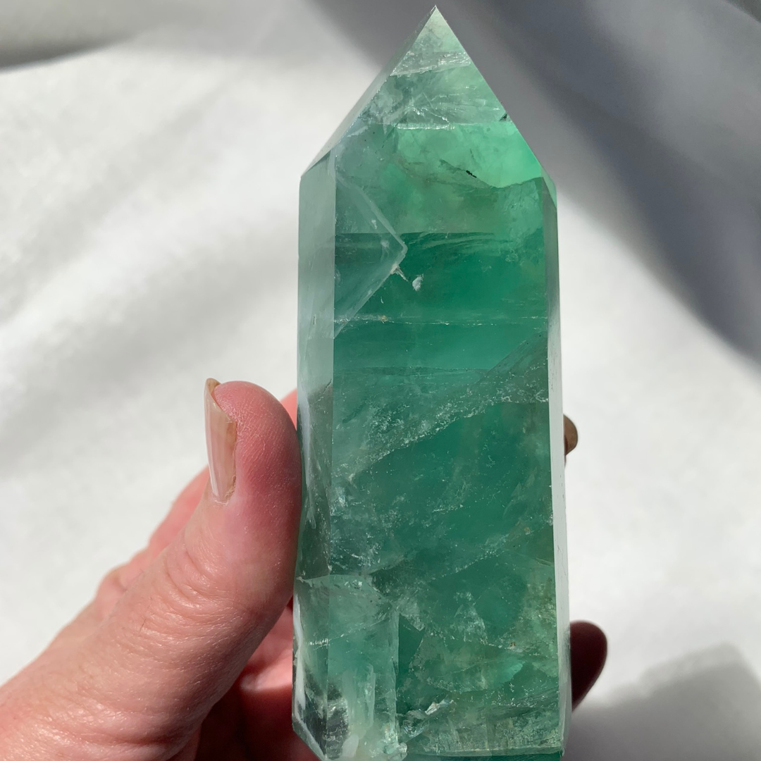 Snow/Green Fluorite Tower